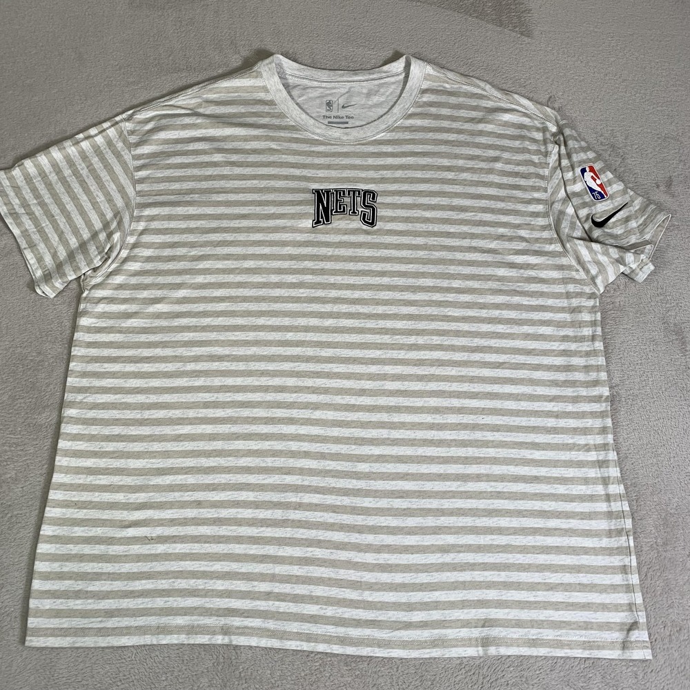 Brooklyn Nets Shirt Mens 2XL White Gray Basketball Nike Striped Teeโ Loose Fit